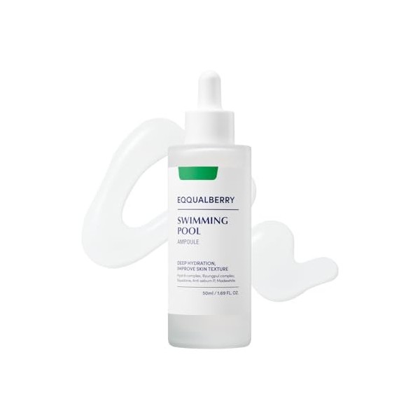 EQQUALBERRY Swimming Pool Ampoule 50ml – Sérum Visage Hydratation Intense avec Complexe d’Acide Hyaluronique et Cica – Soin C