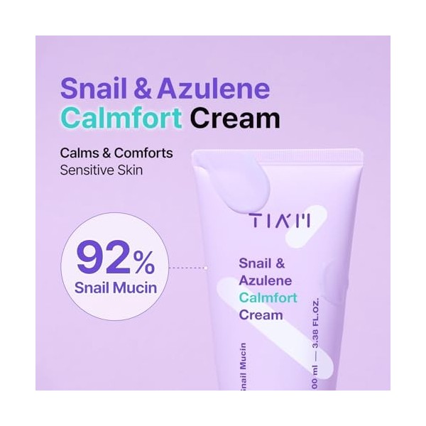 TIAM Snail & Azulene Calmfort Crème pour le visage 100 ml – Crème apaisante pour le visage à la bave descargot et à lazulè