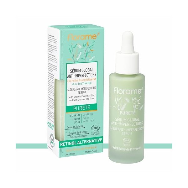 Florame Sérum Global Anti-imperfections 30 ml – Alternative Naturelle au Rétinol – Boutons, Points Noirs & Pores – Peaux Mixt