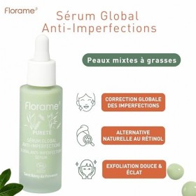 Florame Sérum Global Anti-imperfections 30 ml – Alternative Naturelle au Rétinol – Boutons, Points Noirs & Pores – Peaux Mixt