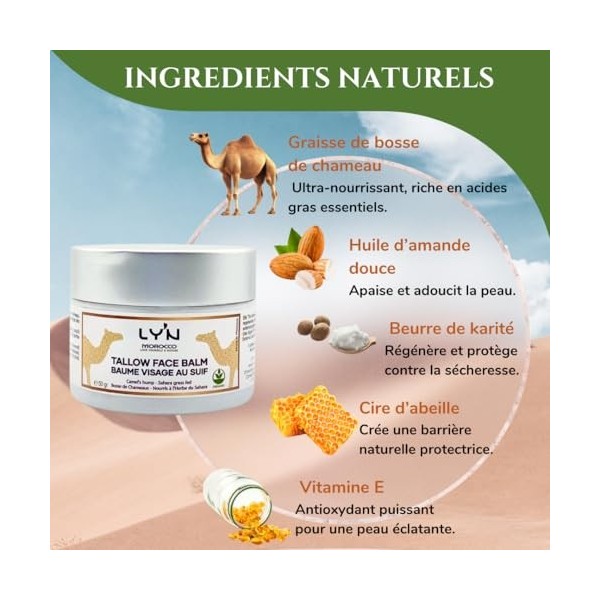 Baume Visage au Suif de Bosse de Chameau – 100% Naturel & Bio | Hydratation Intense & Réparation