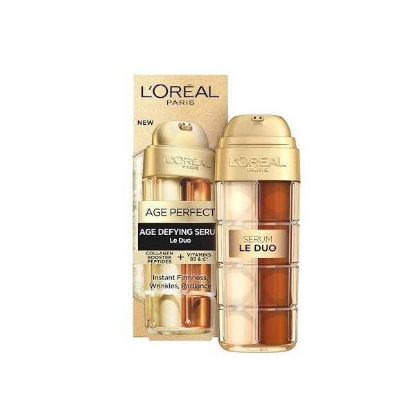 LOréal Paris Le Duo Serum Anti Rides 2en1 Visage Formule Booster de Collagène pour Tous Types de Peaux Double Action Rafferm