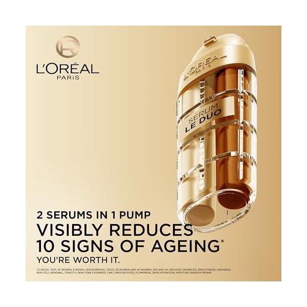LOréal Paris Le Duo Serum Anti Rides 2en1 Visage Formule Booster de Collagène pour Tous Types de Peaux Double Action Rafferm