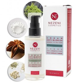 Crème contre lacné du visage Nezeni à lacide shikimique – 50 ml | 11 ingrédients actifs | Anti-acné | Végétalien | Pour pea