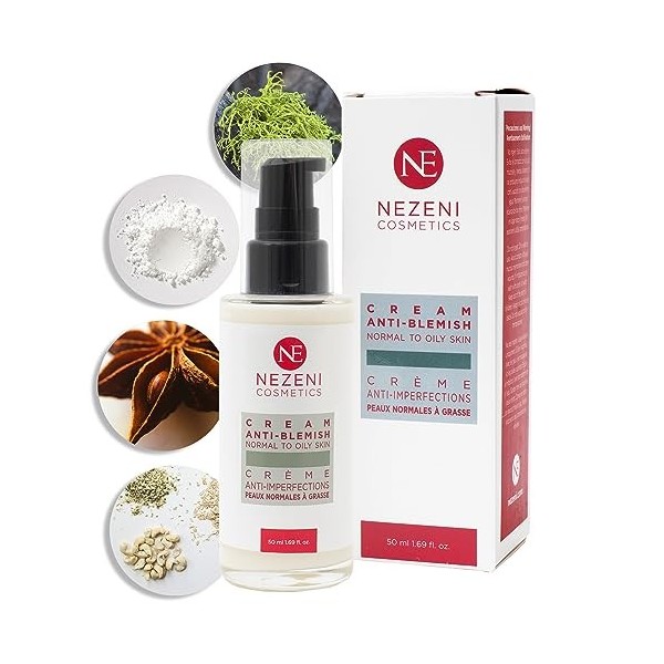 Crème contre lacné du visage Nezeni à lacide shikimique – 50 ml | 11 ingrédients actifs | Anti-acné | Végétalien | Pour pea