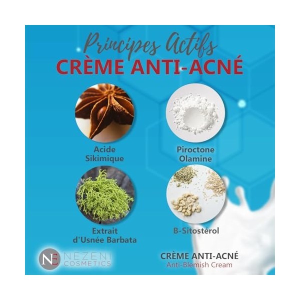 Crème contre lacné du visage Nezeni à lacide shikimique – 50 ml | 11 ingrédients actifs | Anti-acné | Végétalien | Pour pea