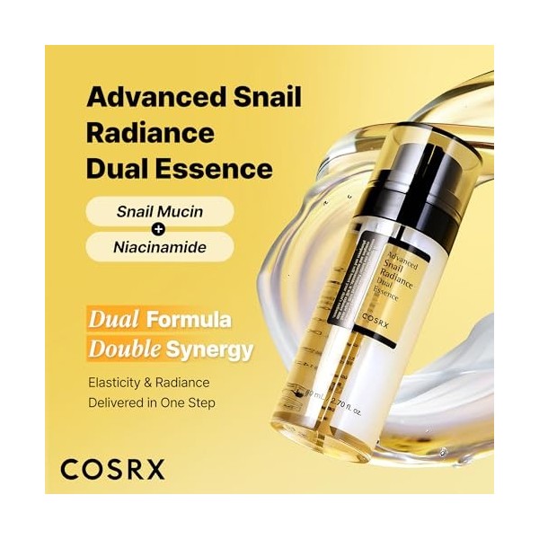 COSRX Niacinamide 5% + Snail Mucin 74% Dual Essence, Anti aging Face Serum for Dull Skin, Hydrating, Brightening, Repairing, 