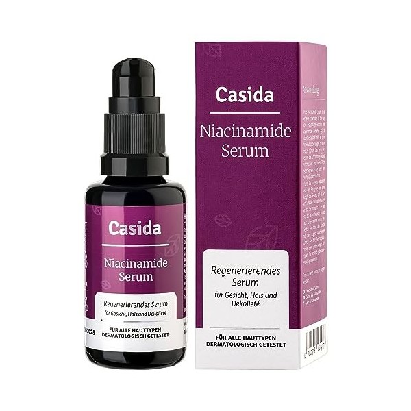 Casida® Sérum au Niacinamide - Sérum régénérant au niacinamide - pour un teint clair et fin - Idéal pour les peaux à problème