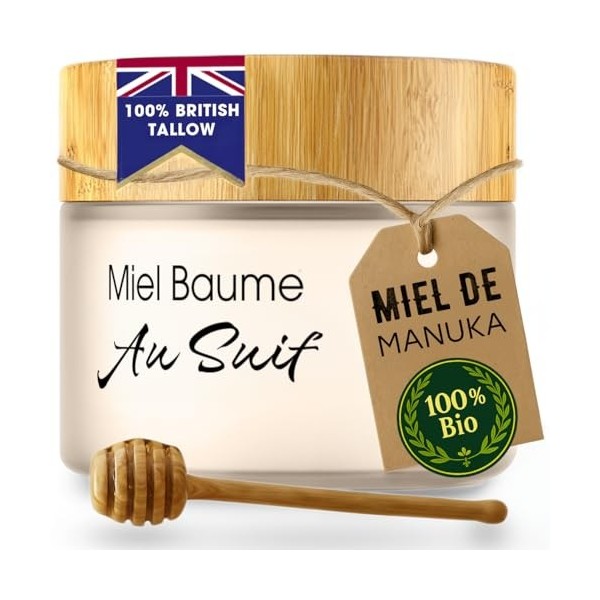 Baume de suif bio de qualité supérieure – Miel de Manuka et bœuf britannique – Suif hydratant nourri à lherbe pour une peau