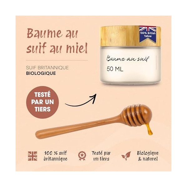 Baume de suif bio de qualité supérieure – Miel de Manuka et bœuf britannique – Suif hydratant nourri à lherbe pour une peau