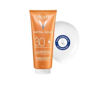 Vichy, Capital Soleil, Lait Solaire Hydratant SPF30, Visage et Corps, Résiste à lEau, Protection Très Large Spectre UVA et U