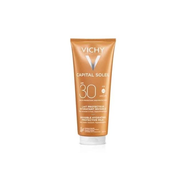 Vichy, Capital Soleil, Lait Solaire Hydratant SPF30, Visage et Corps, Résiste à lEau, Protection Très Large Spectre UVA et U