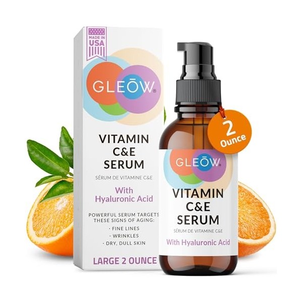 GLEOW Vitamin C Face Serum, Vitamin C Serum for Face with Hyaluronic Acid, Vitamin C for Face, Hydrating Serum for Face, Skin