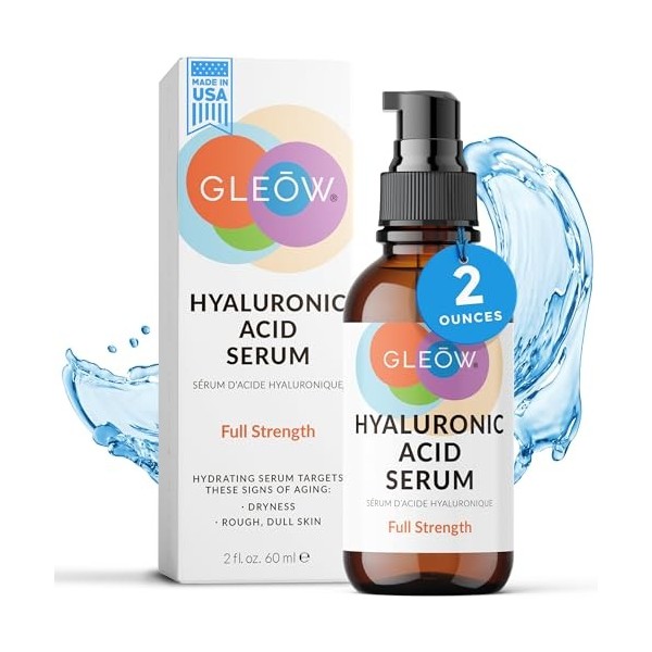 GLEOW Hyaluronic Acid Serum for Face, Hydrating Serum, Revitalizing Serum for Women, Pure Hyaluronic Acid Face Serum for Dry