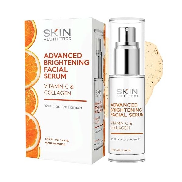Skin Aesthetics Sérum à la vitamine C avec collagène : traitement des taches sombres, clarification de la peau, anti-âge et a