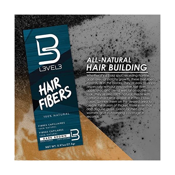 Fibres capillaires de niveau 3 - Couvre les taches chauves ou les cheveux clairsemés - Finition naturelle - Couverture instan