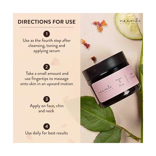 Neemli Naturals Argan and Rose Day Cream for Moisturizing and Rejuvenating the Skin Natural Hydrating Lotion for Hand and Bod