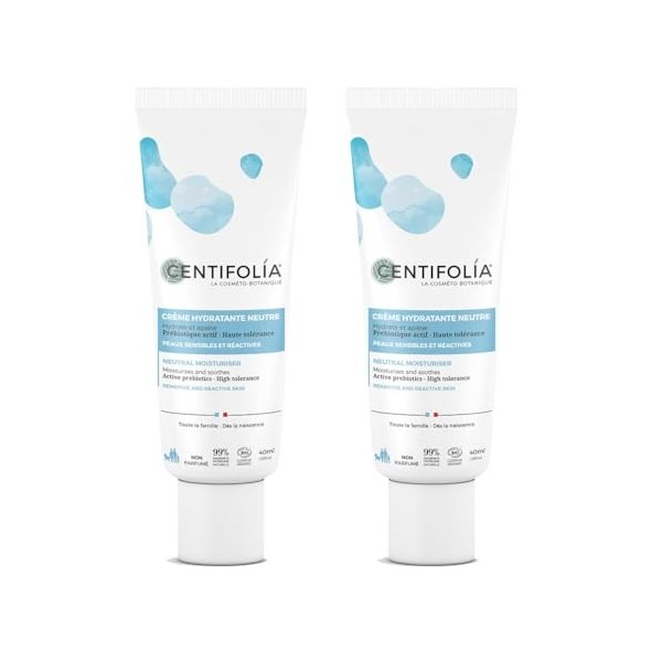 CENTIFOLIA | Crème Hydratante Neutre Bio | Apaise les Peaux Sensibles & Réactives | Prébiotique Actif | Sans Parfum | Visage