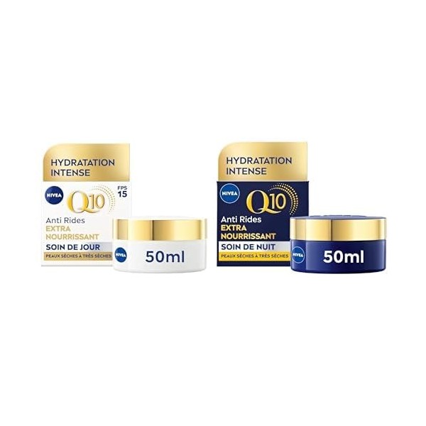 Lot NIVEA Q10 Soin de Jour Extra Nourrisant FPS15 1x50 ml +Soin de Nuit Extra Nourrisant 1x50 ml , Q10 pur & Huile dArgan