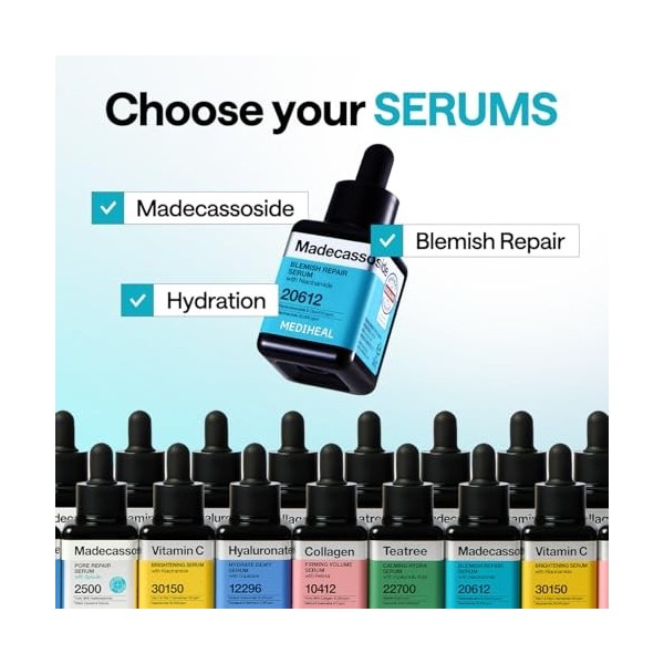 MEDIHEAL Madecassoside Sérum réparateur 30 ml Formule végétalienne Sérum coréen à la niacinamide Sérum hydratant pour le visa