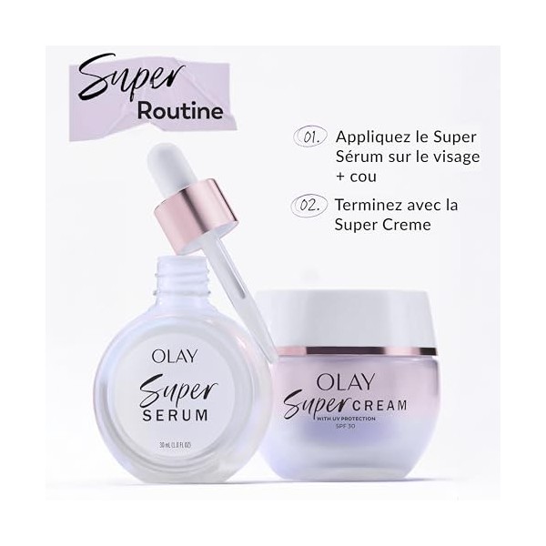 Olay Super Crème Hydratante Pour Le Visage Avec Protection UV SPF30, Recharge, Hydratation Ultra Légère, 50 ml