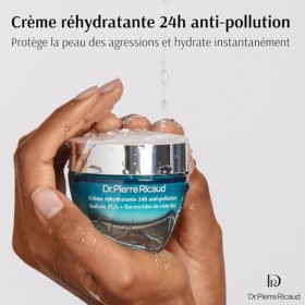 Dr Pierre Ricaud Crème Réhydratante 24h Anti-Pollution - Creme pour le Visage à la Molécule de Sodium PCA - Soin Réhydratant 