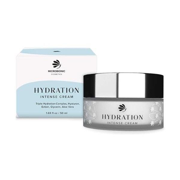MICROBIONIC Crème hydratante intense pour peaux sèches et sensibles Avec acide hyaluronique, aloe vera et ectoïne Produit cos