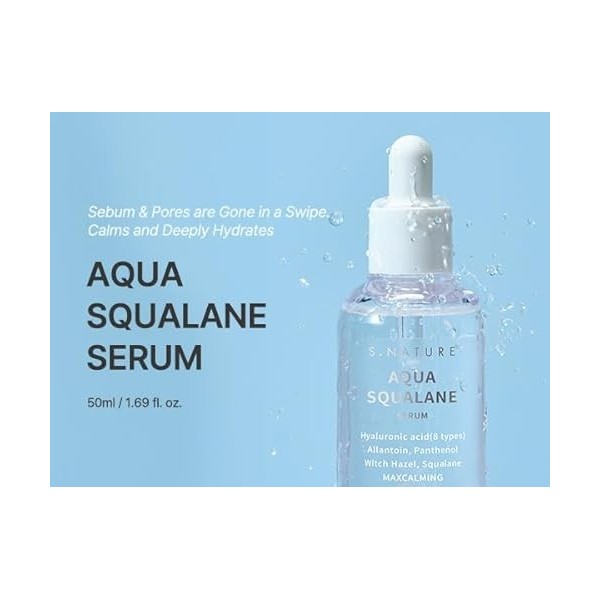 Aqua Squalane Sérum 50 ml | Apaisant, Hydratant, Soin des Pores, Contrôle du Sébum, 1,69 ml