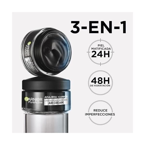 Garnier PureActive AHA+BHA Crème hydratante matifiante au charbon 50 ml