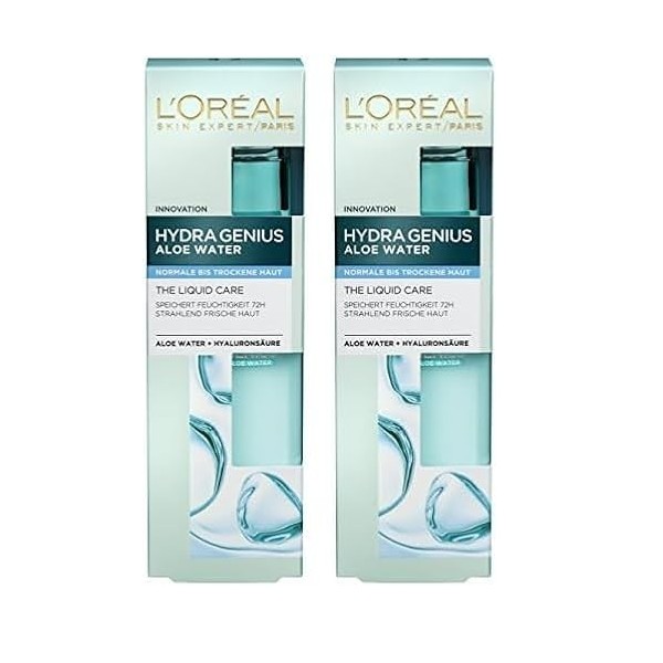 LOréal Paris Fluide Hydratant, Eau dAloès Hydra Genius, Hydratation et Fraîcheur, pour Peaux Normales à Sèches, avec Eau d