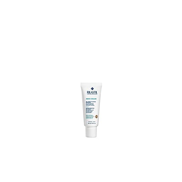 Rilastil Aqua Gel Crème Colorée Hydratant, Hydratation 8h, Uniforme lembossant, Effet naturel, Moyen, Lot de 40 ml