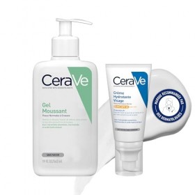 CeraVe - Routine Visage - Gel Moussant 562 ml + Crème Hydratante Visage SPF 30 52 ml - Nettoie, Hydrate & Protège des UV - So