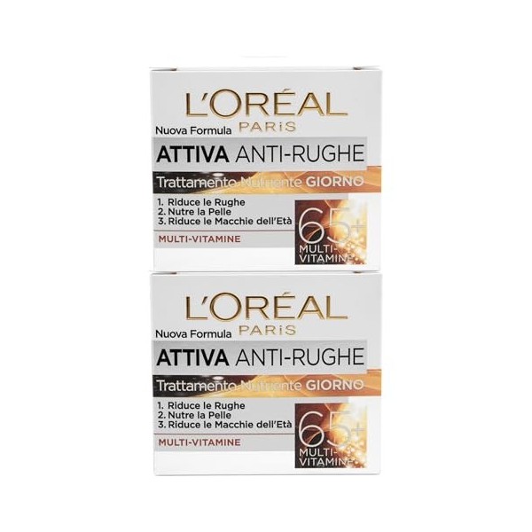 LOréal Paris Age Perfect 65+ Anti-Rides Crème Jour Soin Nourrissant Multi-Vitamines pour Peaux Matures - 2 Pots de 50ml