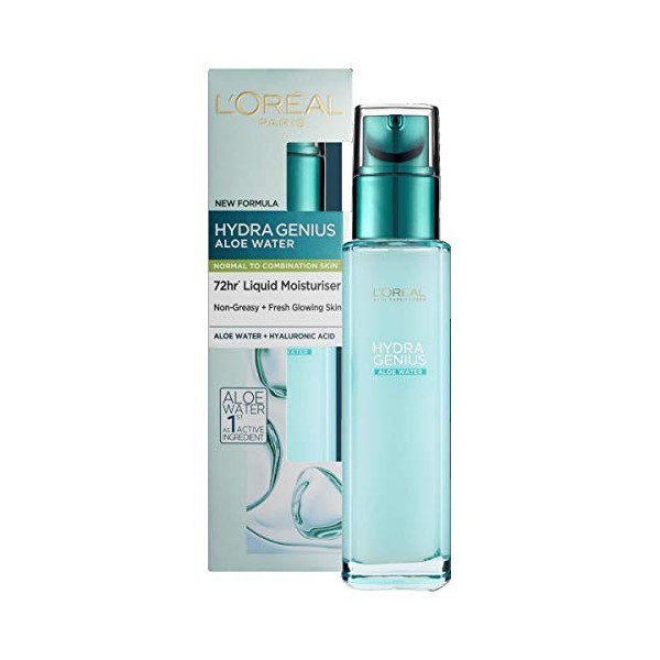 LORÉAL LOréal Paris Hydra Genius Eau dAloe, Hydratation Intense et Peau Éclatante, Convient aux Peaux Normales à Mixtes, E