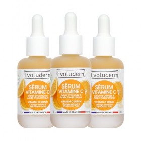 EVOLUDERM – Sérum Eclat à la Vitamine C - 30ml - 98% d’Origine Naturelle - Végan - Fabrication Française - Lot de 3 x 30 ml