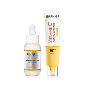 Garnier SkinActive -Coffret Routine Vitamine C-Sérum Anti-Taches Brunes + Fluide Anti-UV Quotidien Invisible-Réduit les Tache