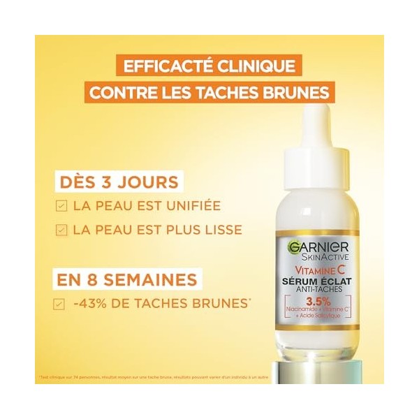 Garnier SkinActive -Coffret Routine Vitamine C-Sérum Anti-Taches Brunes + Fluide Anti-UV Quotidien Invisible-Réduit les Tache