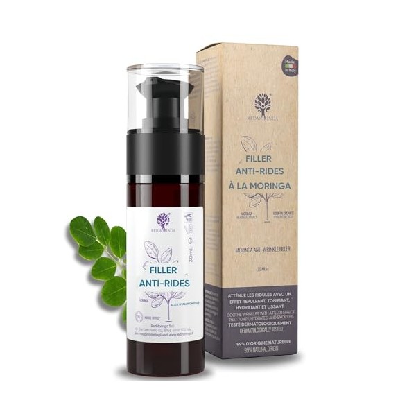 RedMoringa Sérum Combleur Anti-Rides - 98% Naturel - Acide Hyaluronique Pur et Moringa Visage - 30 ml - Fabriqué en Italie