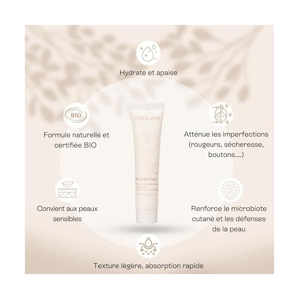 OMUM - Ma Jolie Peau - Crème visage rééquilibrante & hydratante aux prébiotiques naturels - Peaux mixtes et peaux fragilisées...
