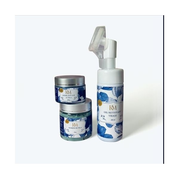 Kit Nila composé de 3 produits, gel nettoyant visage de nila, crème anti-âge, masque au nila