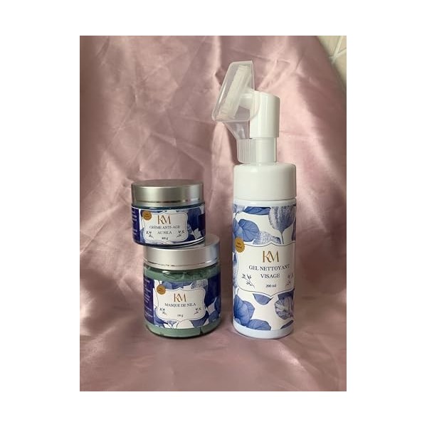 Kit Nila composé de 3 produits, gel nettoyant visage de nila, crème anti-âge, masque au nila