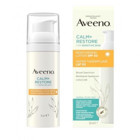 Aveeno CALM+RESTORE Soin de jour à lavoine SPF 50 50 ml , large spectre UVA/UVB, apaise les peaux sensibles, hydratation du