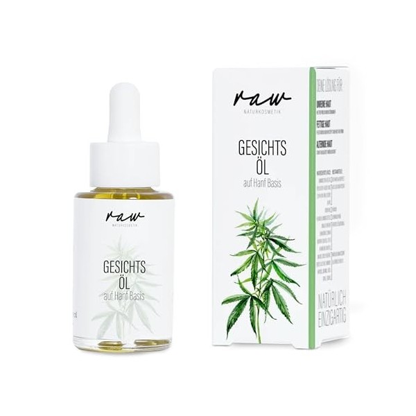 raw Kosmetik Huile de chanvre naturel pour le visage - 30 ml - Huile bio pressée à froid - Idéale pour lacné, leczéma et le