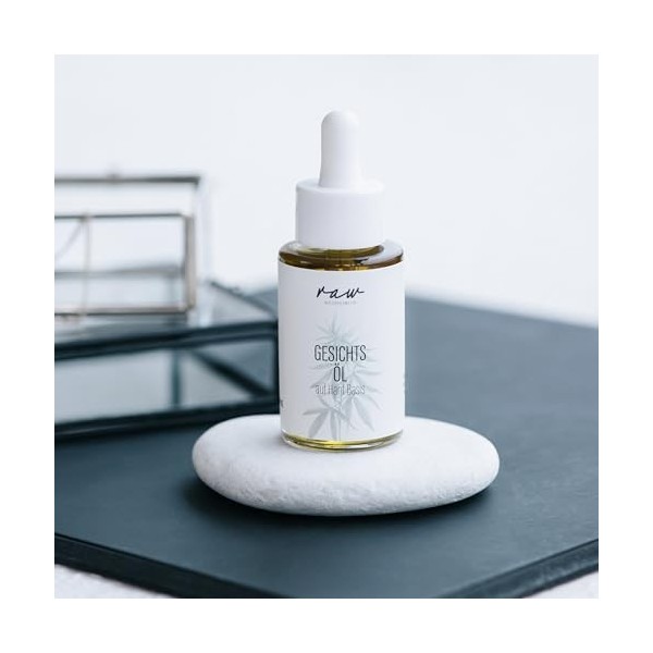 raw Kosmetik Huile de chanvre naturel pour le visage - 30 ml - Huile bio pressée à froid - Idéale pour lacné, leczéma et le