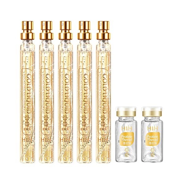 Kit de lifting de protéines combinant fil protéique soluble et nano-essence or, sérum pour le visage doré, fil de soie au col...