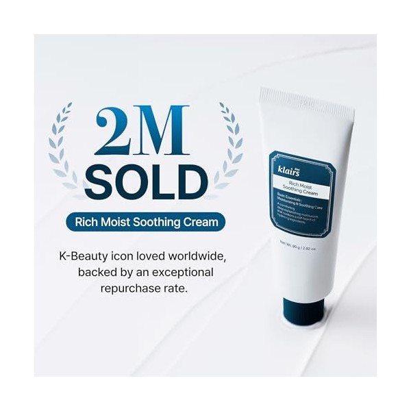 DearKlairs Crème apaisante riche et humide 80 ml, Peau sensible, Hypoallergénique, Centella Asiatica, Ceremide, Hydratant, Hy
