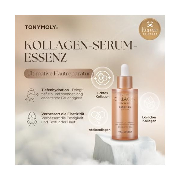 TONYMOLY Triple Collagène Total Tension Essence - Éclaircissant, hydratant, réparateur - Sérum - Soin coréen raffermissant et