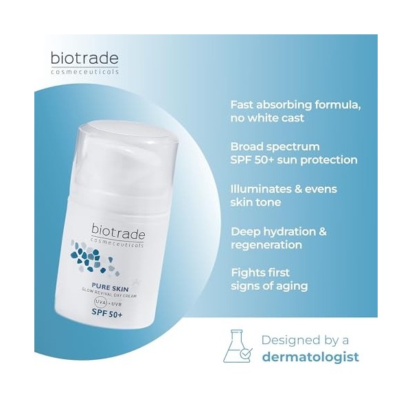 Biotrade Pure Skin Glow Revival Crème de jour anti-âge avec niacinamide et acide hyaluronique pour une hydratation profonde,