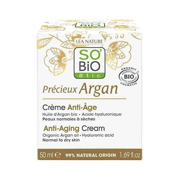SOBIOETIC CREMA DE DIA ANTIEDAD hialuronico-argan – peut servir de soin de jour comme de nuit, crème visage confortable pour 