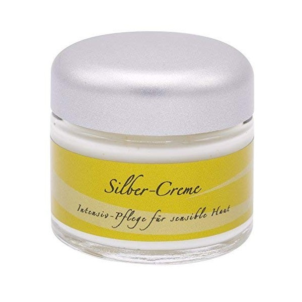 Crème Hydratante Argentée 50ml, Soin Visage Jour et Nuit Peaux Sensibles et Sèches, Naturelle, Sans Parfum, Huile de Jojoba,